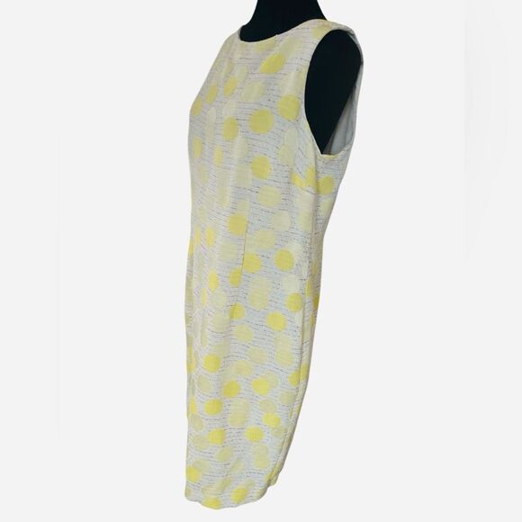 Ann Taylor Retro Mod Tweed Dress Size 12 Yellow Polka Dot Sleeveless Sheath - Picture 3 of 7